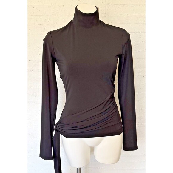 cinq a sept Tops - Cinq A Sept Shea Long Sleeve Turtleneck Wrap Top Black S